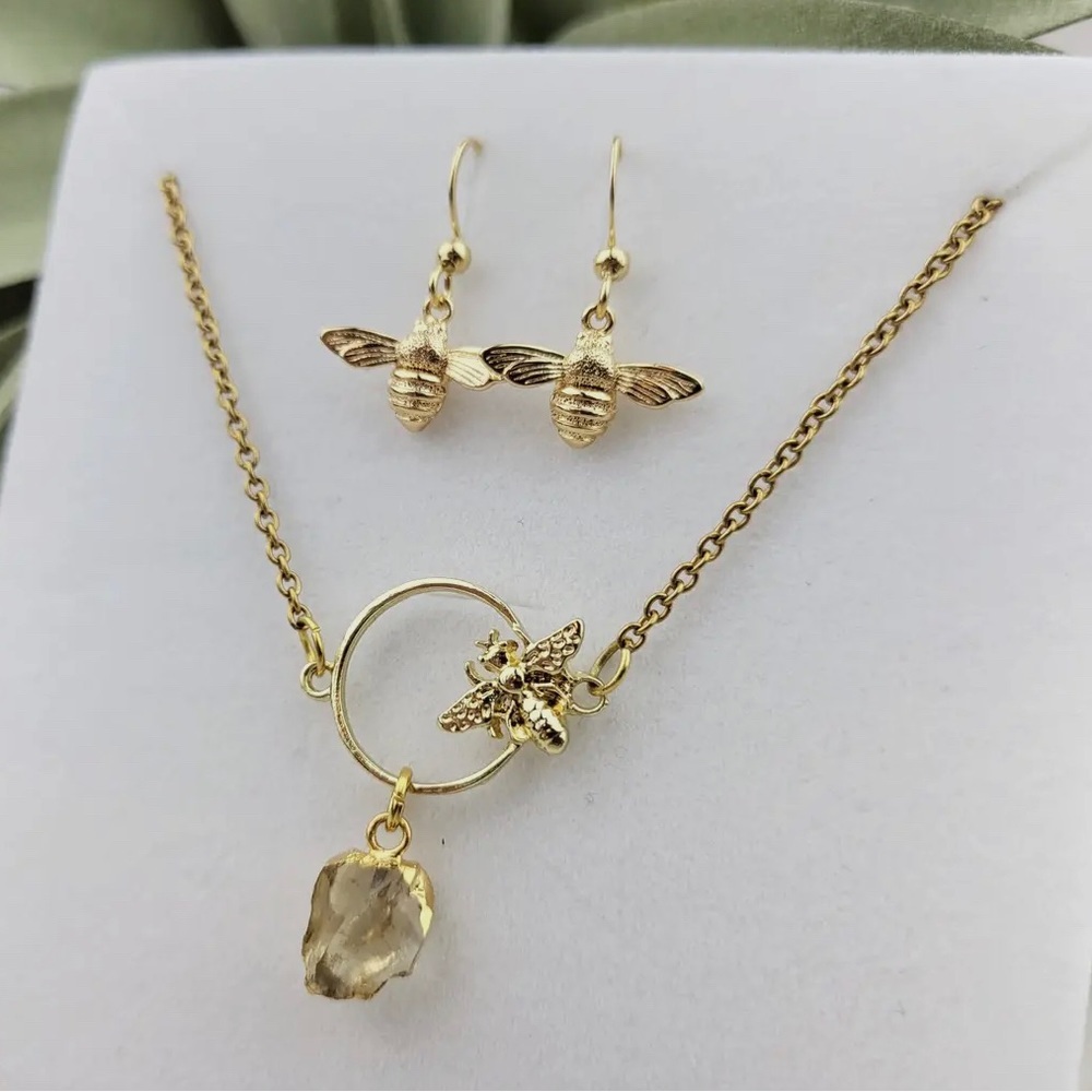 Genuine Citrine Gold Bee Jewelry Set